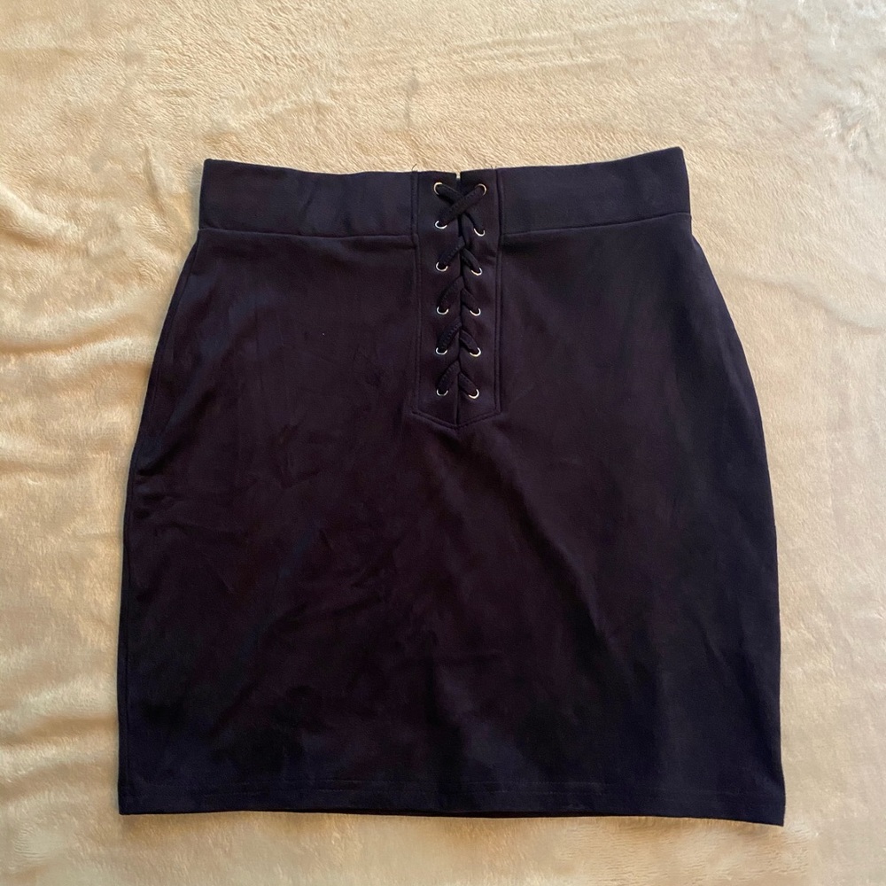 Navy Suede Lace-up Skirt